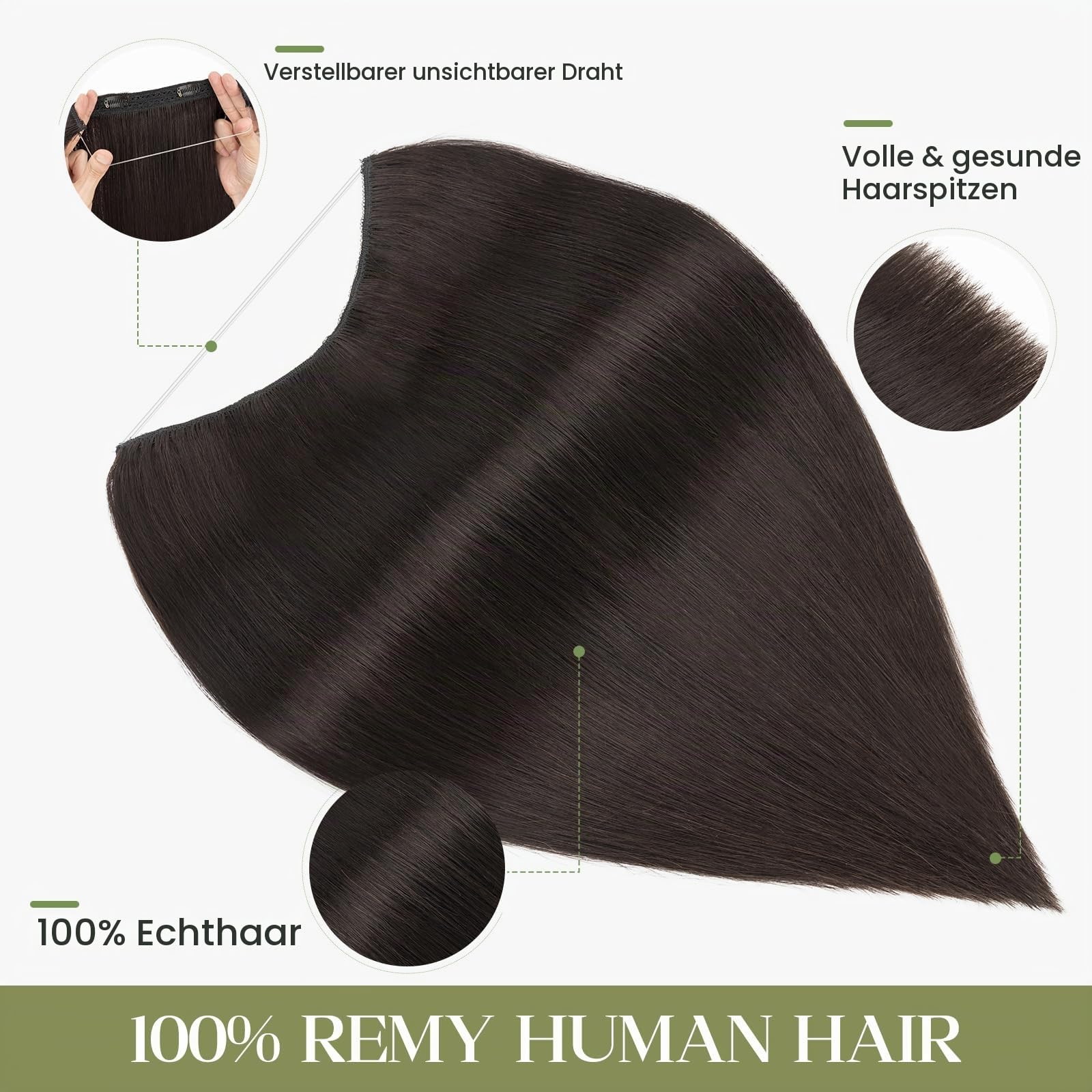 MY-LADY Extension Echthaar mit Draht Unsichtbare Natürliches Schwarz 40cm