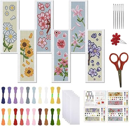 FREEBLOSS Kreuzstich Lesezeichen Set - 6 Motive Seaside Window Pane