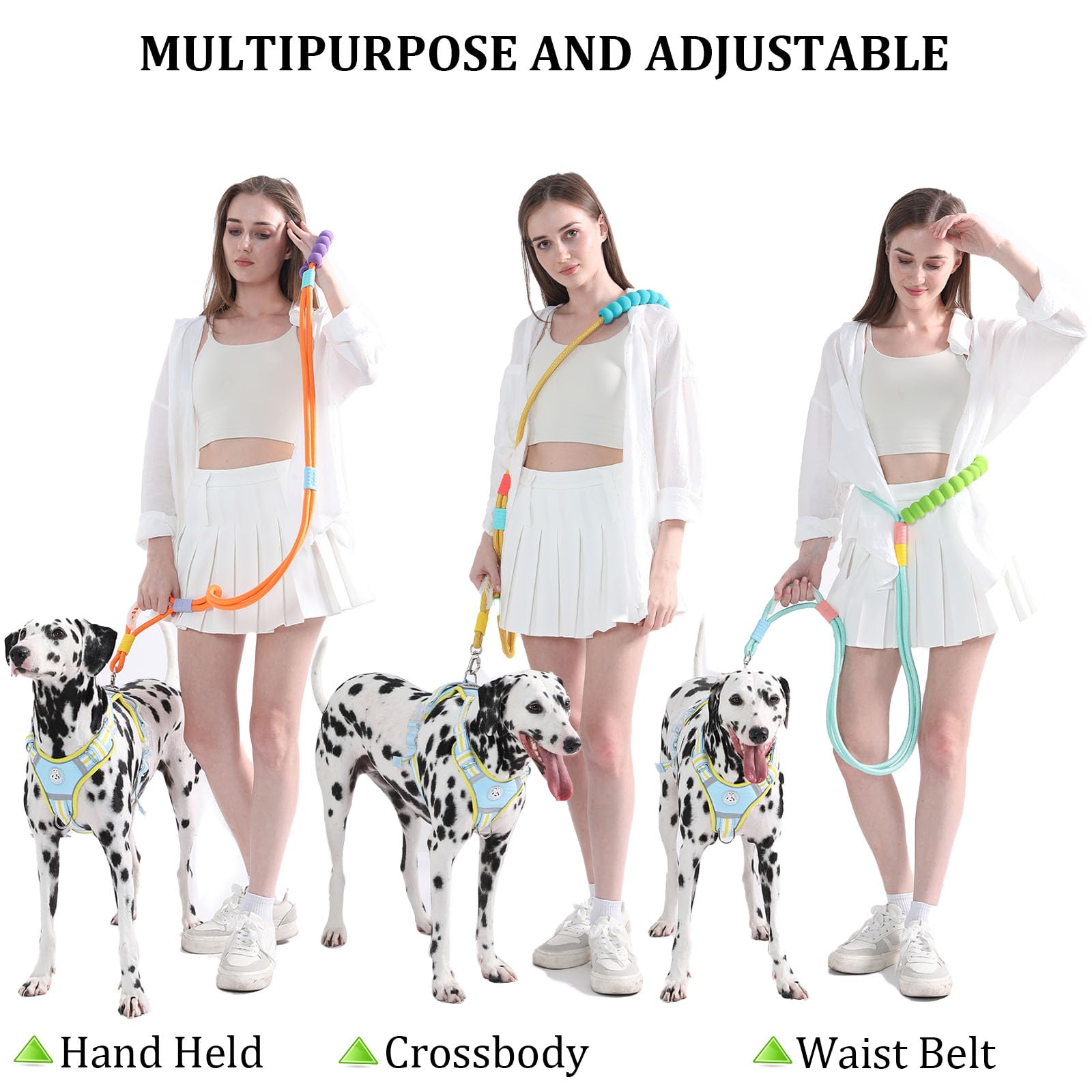 JSXD Correa para perro, correa de entrenamiento resistente de 5 pies, doble asa, cómoda, acolchada, manos libres, correa cruzada ajustable para perros pequeños, medianos y grandes (morado)
