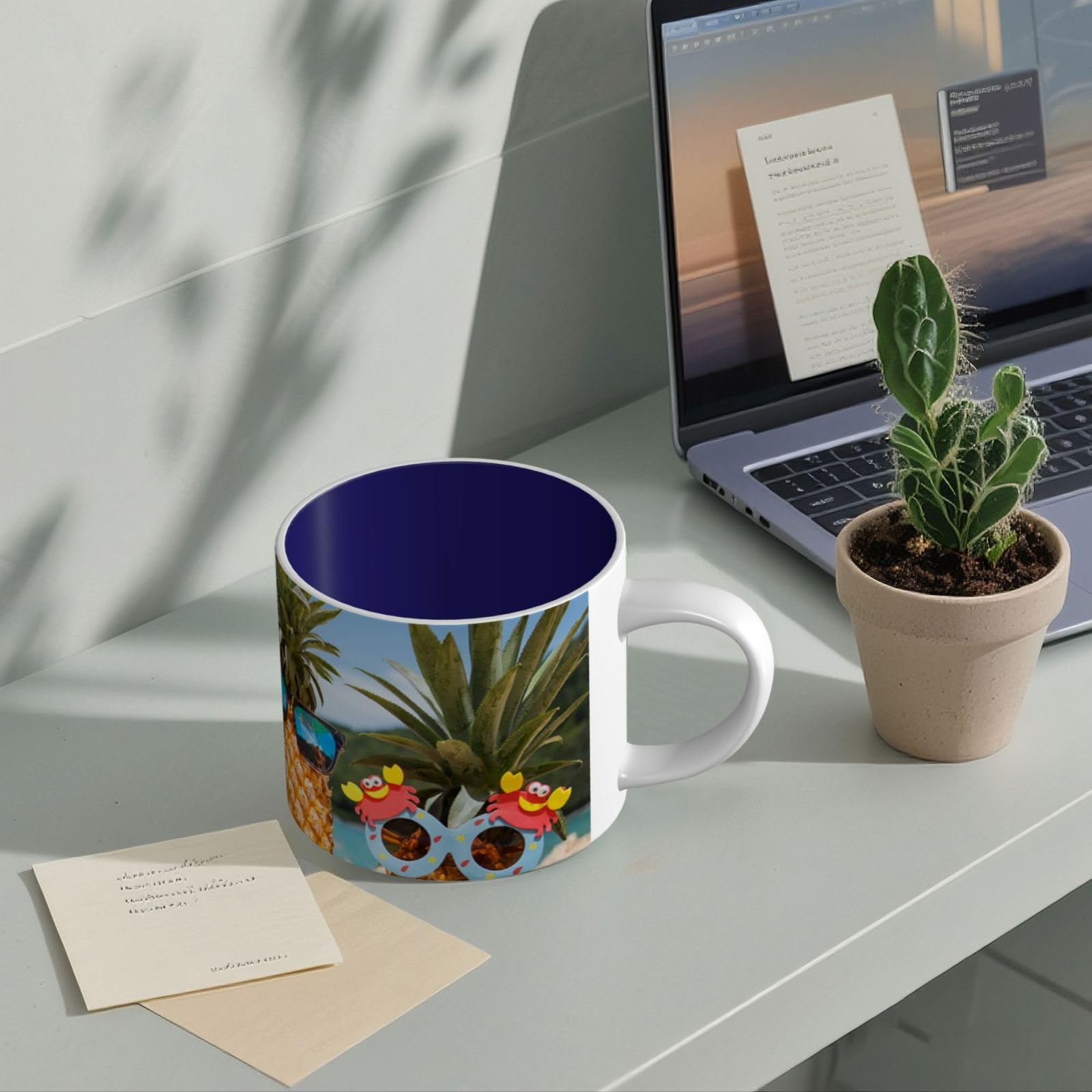 Ananas Owoce Okulary przeciwsłoneczne Piasek Plaża Drukowane Duża Pojemność Ceramiczne Kubki Filiżanka Do Kawy