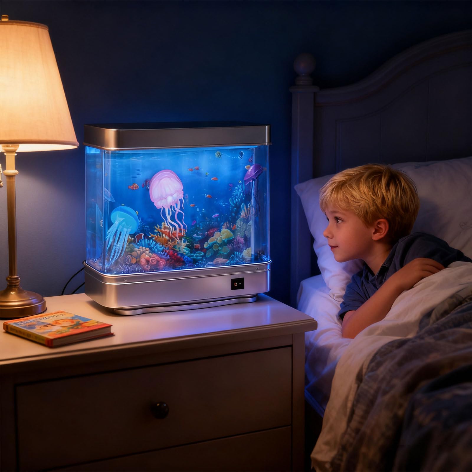 Lampada decorativa per acquario, a forma di medusa, in plastica ABS, illuminazione a LED sicura, alimentazione USB, lampada da scrivania per casa, ufficio, luce notturna a meduse
