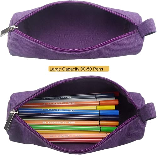 Miniatura 5 de Enyuwlcm Bolsa para lápices de lona pesada y elegante, simple, duradera y compacta con cremallera, 1 paquete, color morado