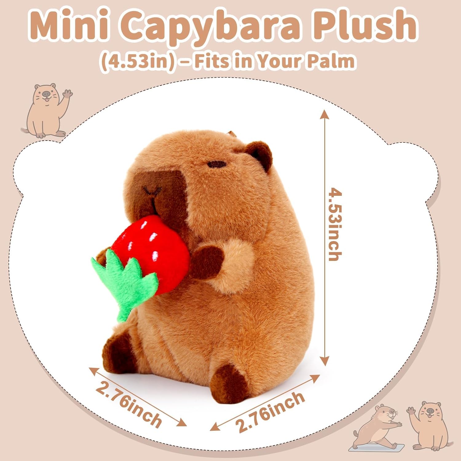 Cute Strawberry Capybara Plush Toy with Pull-Rope Mini Keychain Stuff Animal Toys for, Desk, Back to School Capybara Gifts, Backpack Charm, Birthday Party Favor Fidget Toys for Kids Aduts (Style C)