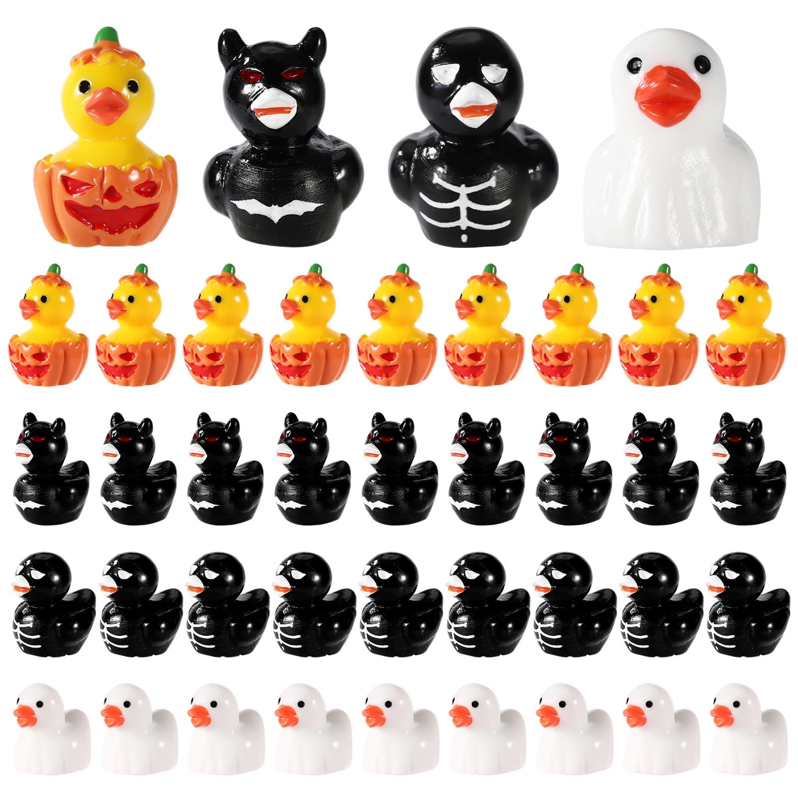 60 Pcs Halloween Mini Resin Ducks - Pumpkin Duck Figurines For Decor, Pranks & Crafts