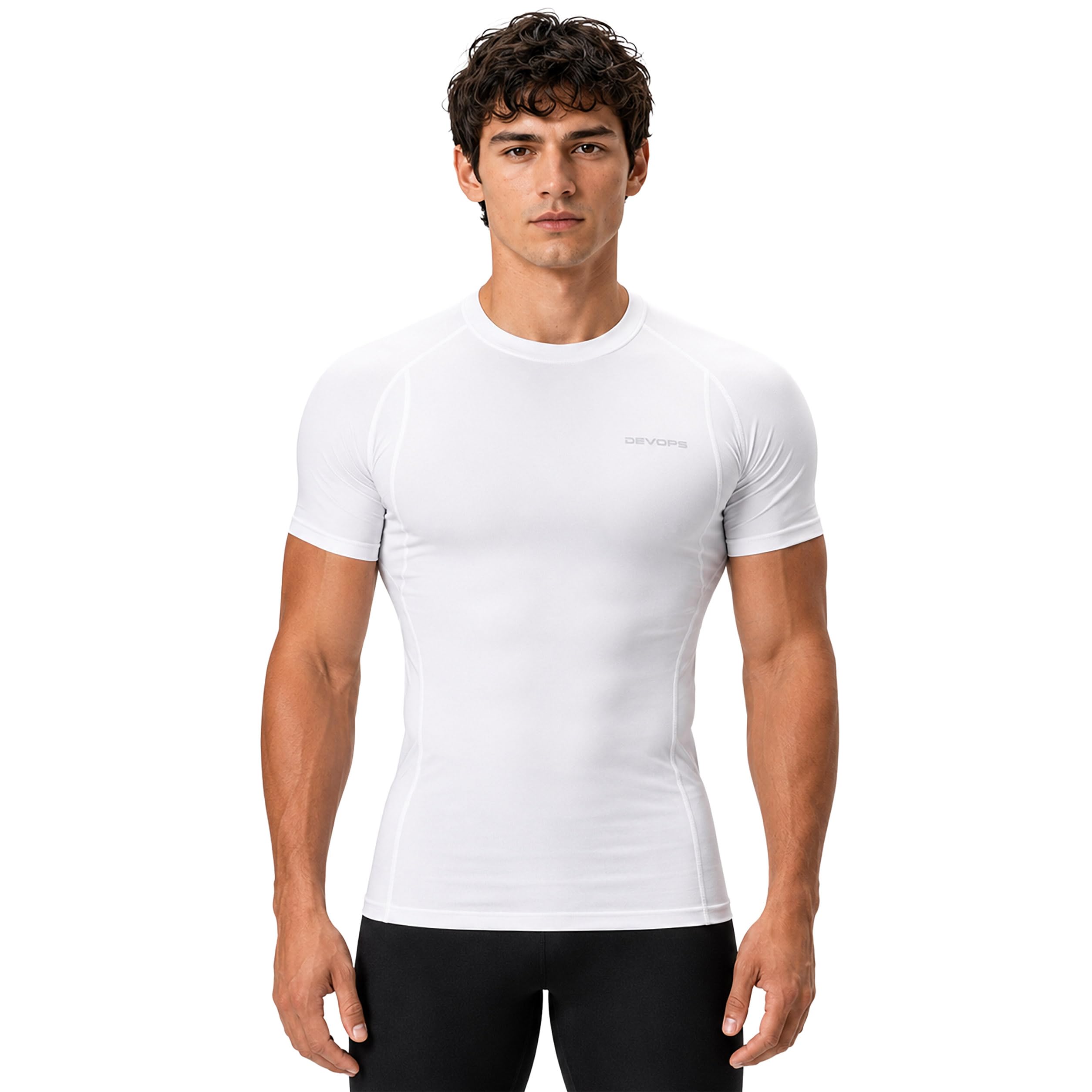 DEVOPS Paquete de 3 camisetas de compresión de manga corta para hombre, camisetas deportivas de capa base, camiseta de entrenamiento atlético