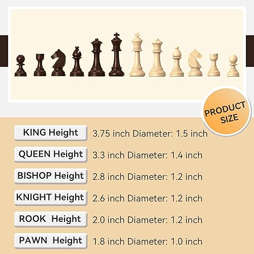 Miniatura 2 de Juego de piezas de ajedrez de madera grandes de 3.75 pulgadas, juego de ajedrez de madera Staunton de lujo con 2 Queen extra para juego de mesa de