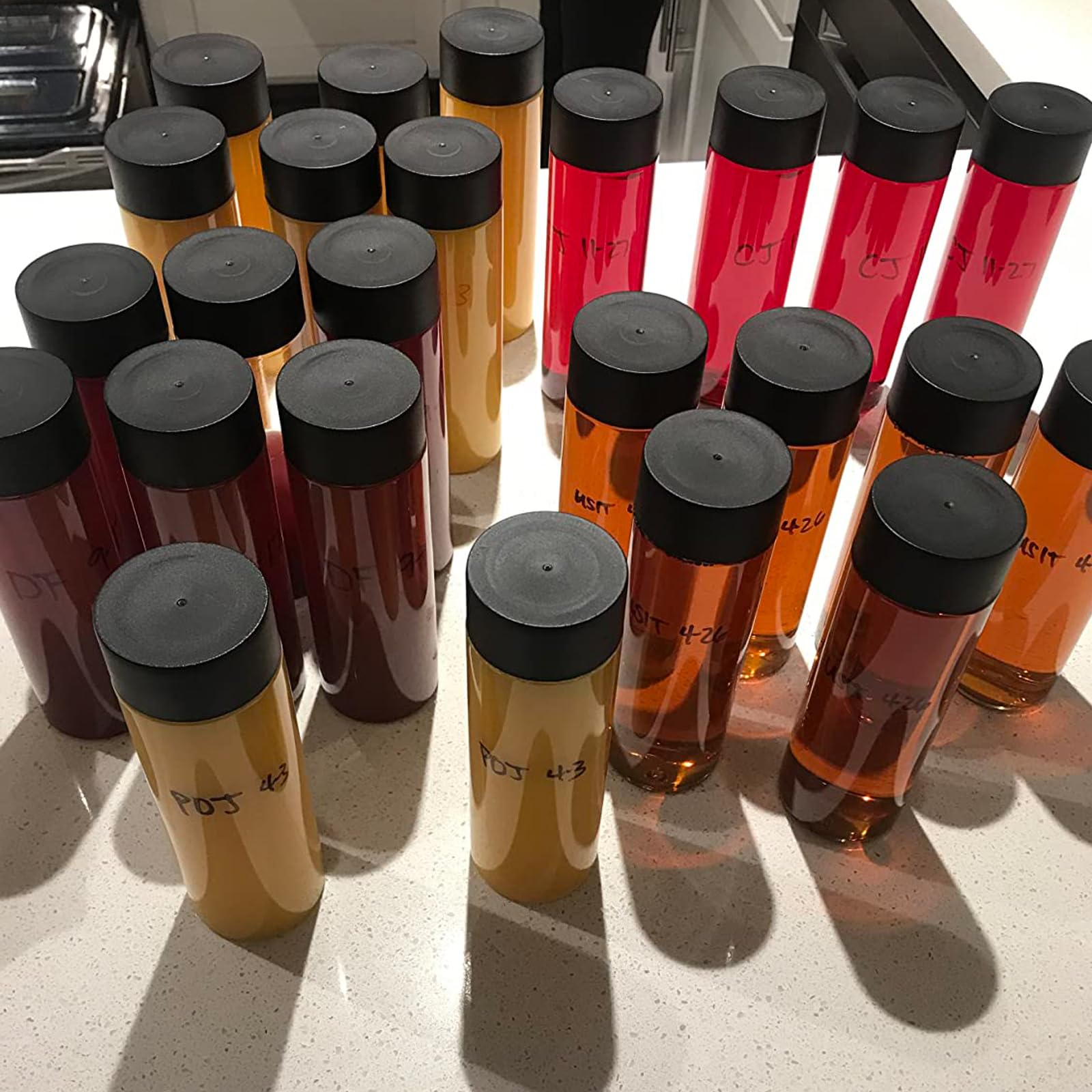 ZOENHOU Confezione da 20 bottiglie sensoriali in plastica trasparente, riutilizzabili, da 350 ml, con coperchio nero, per frullati, succhi di frutta, latte e altre bevande