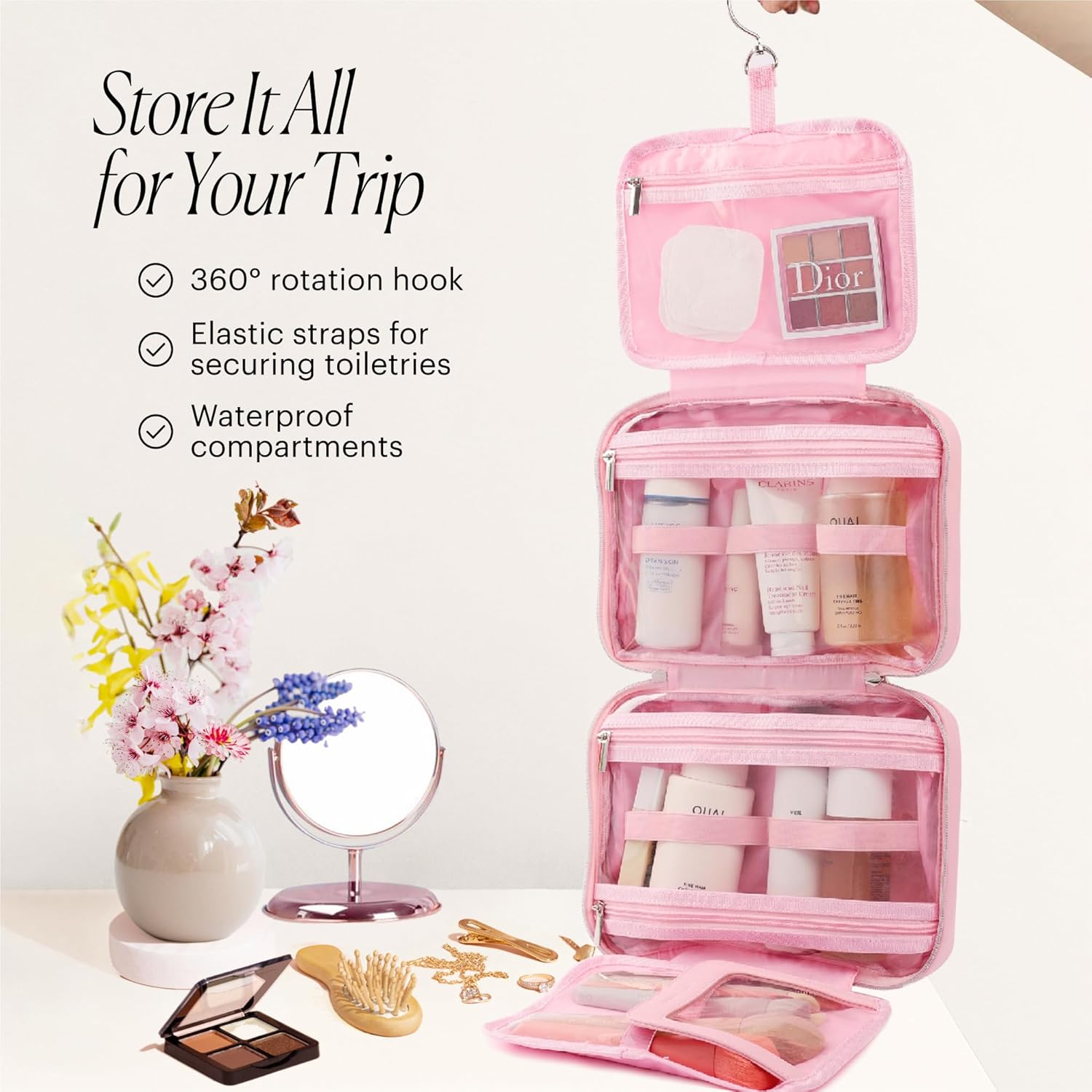 Pink Hanging Toiletry Bag for Women, Large Hanging curacao Ubuy