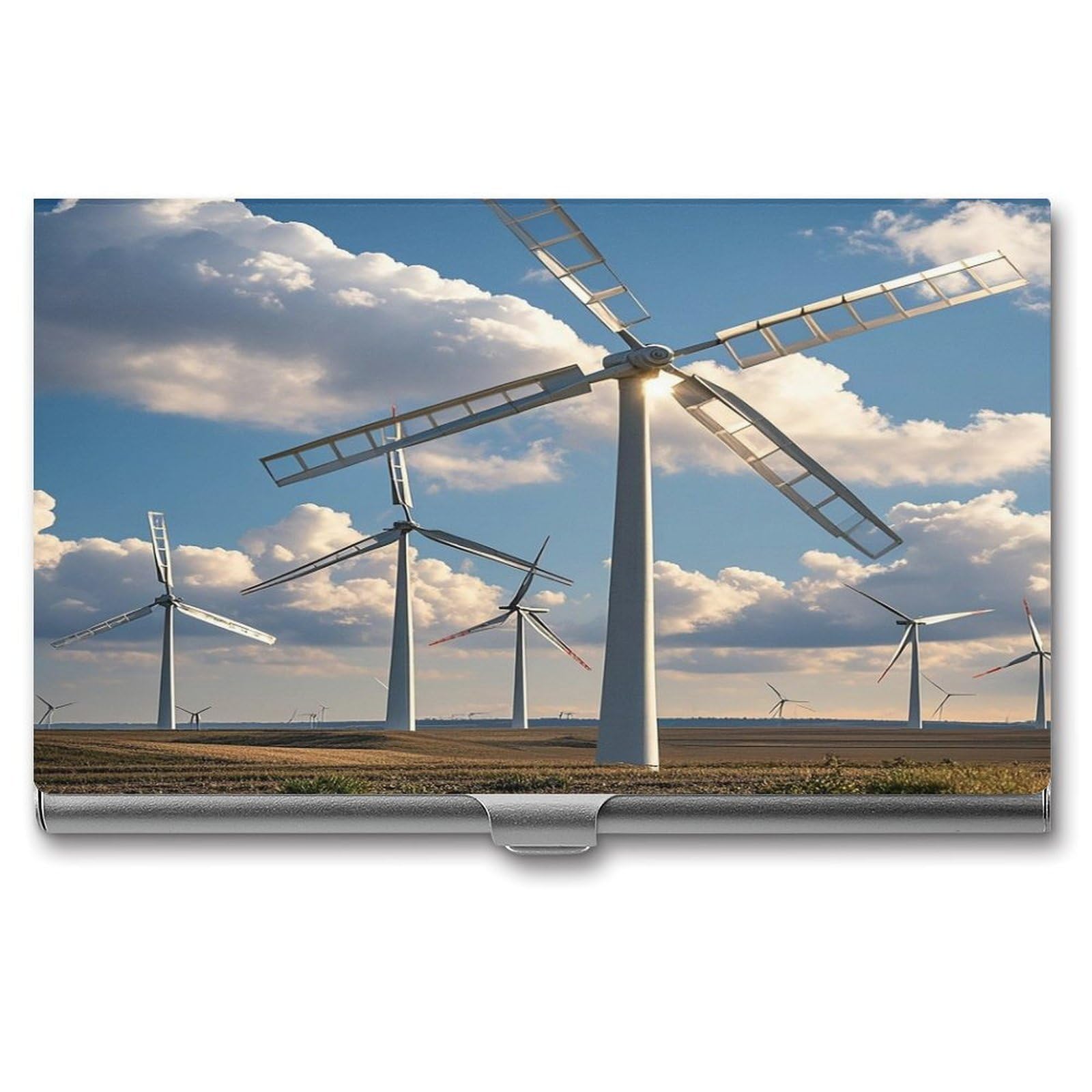FekiLoot Windmills Business Card Holder for Men Women Metal Slim Organizer Business Card Carrier Wallet Name Cards Holder Retro Slim Pocket Purse Small Portable Card Case