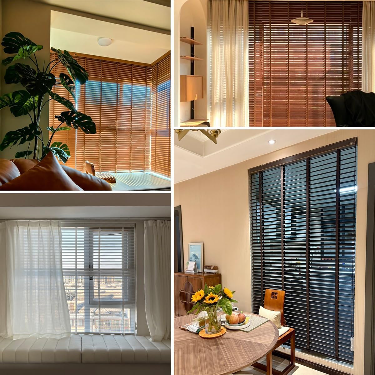 2" Slats Faux Wood Blinds for Indoor Windows, Cordless Wooden Window Blinds, Privacy Blackout Blinds, Horizontal Venetian Blinds & Shades for Bedroom, Bathroom, Living Room(Brown)