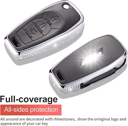 Miniatura 3 de Compatible con funda para llavero Chevy con llavero de piel auténtica, protector de llave de cristal para Chevrolet Equinox Camaro Cruze Malibu
