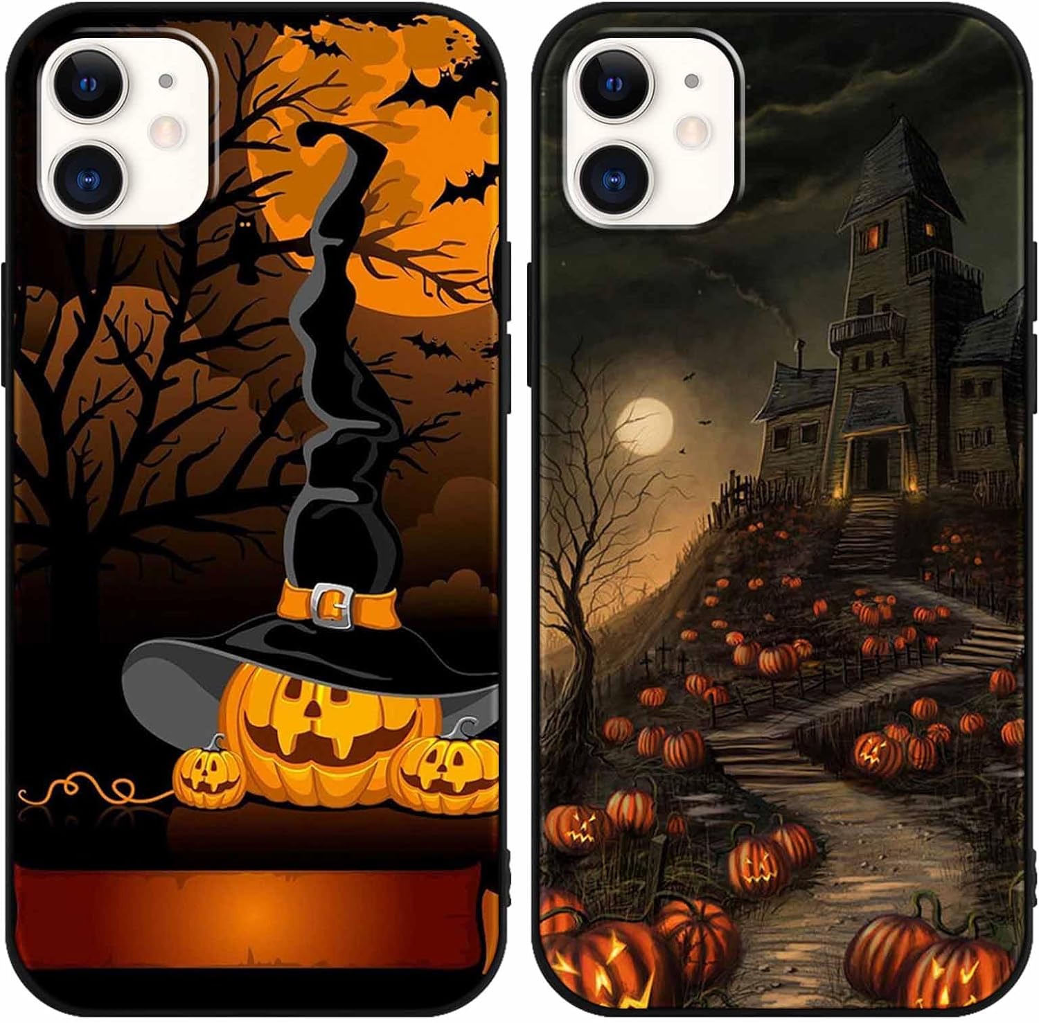 2 Pack Halloween Phone Case for iPhone 11 6.1", Matte Case with Cute Cool Pumpkin Pattern Design, Shockproof Soft Silicone Cover for Teen Girls and Boys, Women and Men iPhone 11 Cool Pumpkin 01