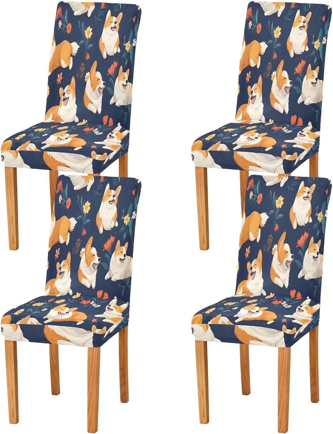 ALAZA Chair Covers for Dining Room, Corgis Flower Seamless Pattern Stretch Chair Cover Sets Chair Protector Removable Washable for Ktichen Restaurant Hotel