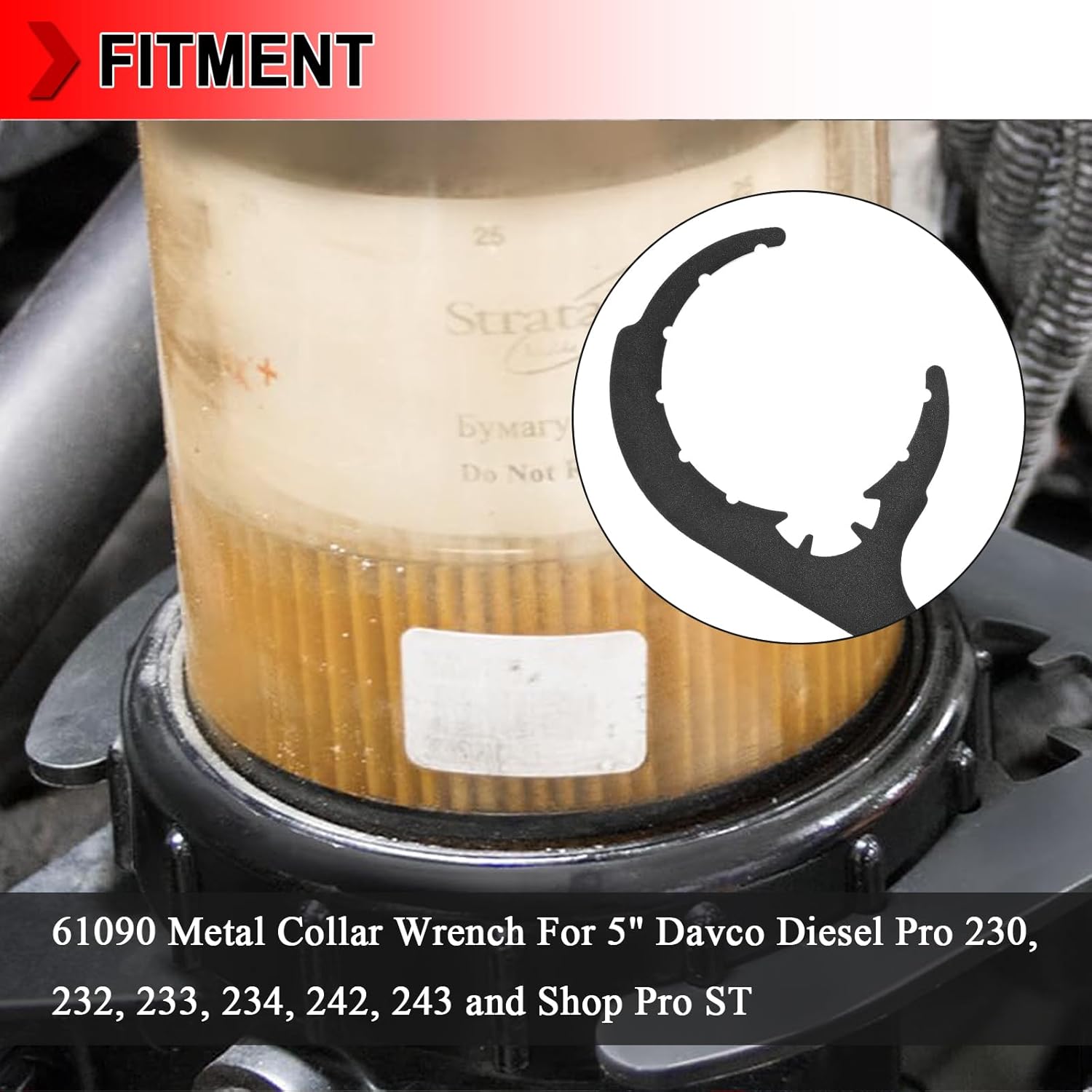 61090 Diesel Fuel Filter Wrench for Davco, 5" Oil Filter Wrench Removal Tool, Metal Filter Water Separator for Class 4, 5, and 6 Trucks, PickUp Trucks, Refrigeration Units
