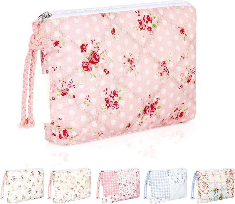 Necessaire de maquiagem acolchoada Playexen com estampa floral, Rose