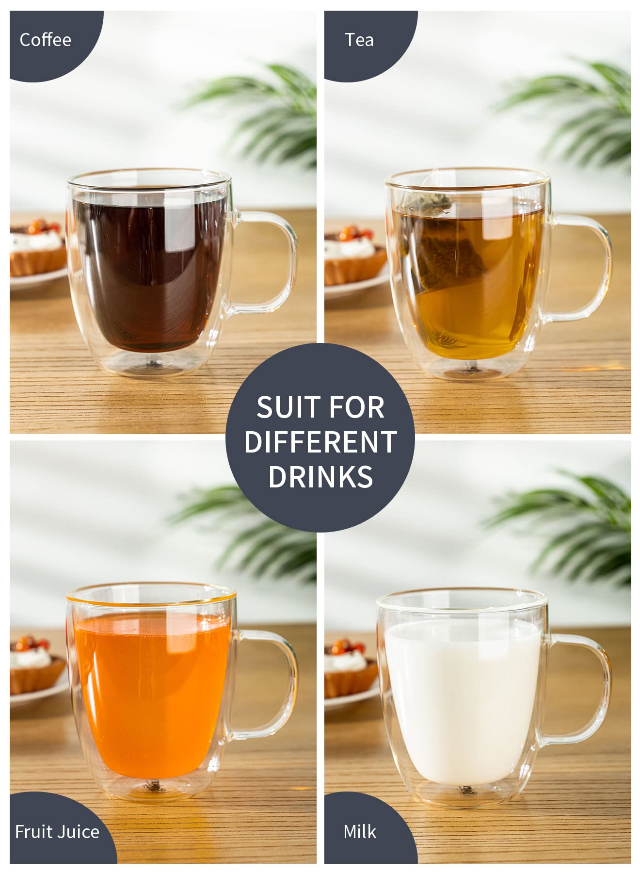 Sweese Double Walled Coffee Mugs - 12.5 oz Clear Coffee Mugs Set of 4, Perfect for Cappuccino, Latte, Americano, Tea Bag, Beverage