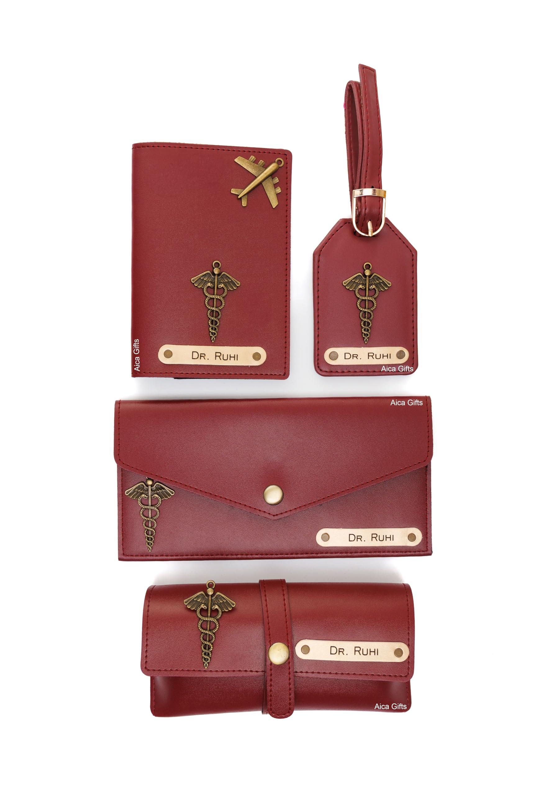 Personalised Name Doctors Leather Womens Gift Set | Gifts for Doctor Female (Wine)-image-10