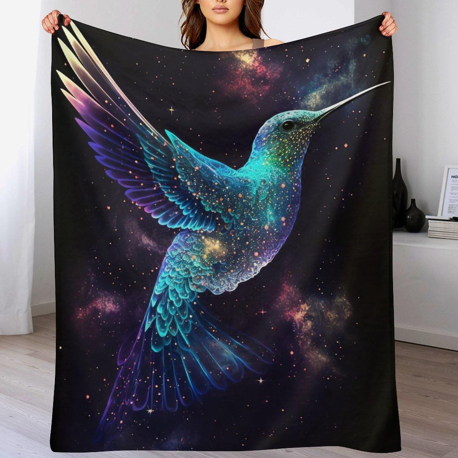 Couverture chaude et douce en polaire épaisse lavable motif colibri