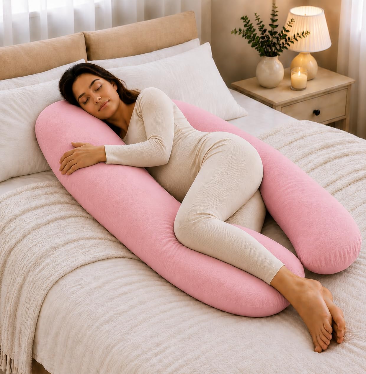 For Your Little One Light Pink Maternity Pillow, Soft Breathable Fabric, Pregnancy Sleep Support Hollow Fibre Fill - (, 12Ft (366Cm))