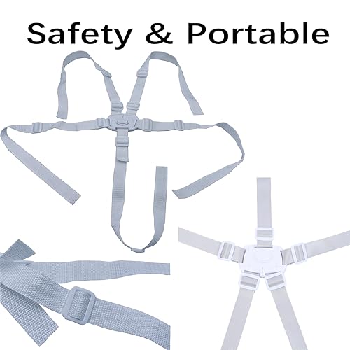 Miniatura 3 de Correa de arnés universal blanca de 5 puntos, cinturón de arnés ajustable, cinturón de seguridad para silla alta, silla de paseo, cochecito,