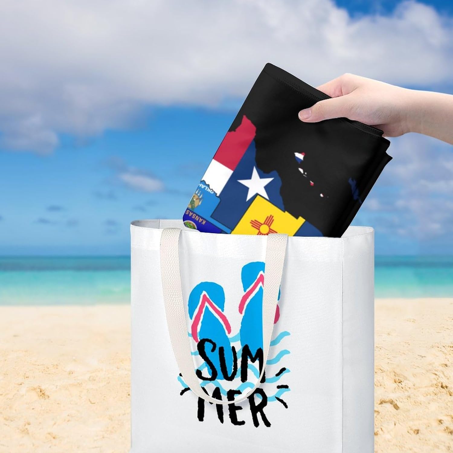 Flag Map of U.S. Oversized Beach Towel Soft Absorbent Pool Bath Swim Towels for Adults Travel Vacation Gifts 130x80cm