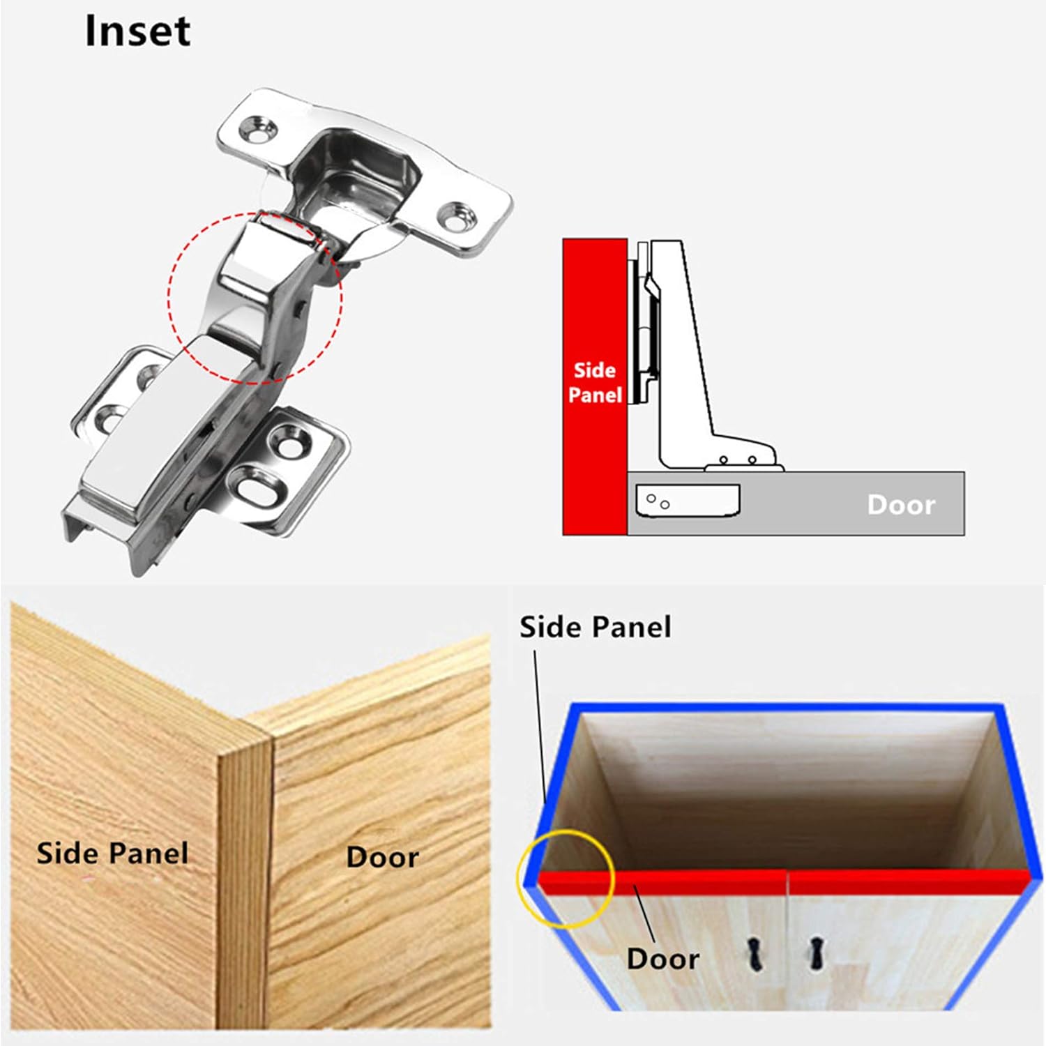 6pcs European Inset Soft Close Cabinet Hinges - Stainless Steel, Modern, Unfinished, 110 Degree Opening Angle