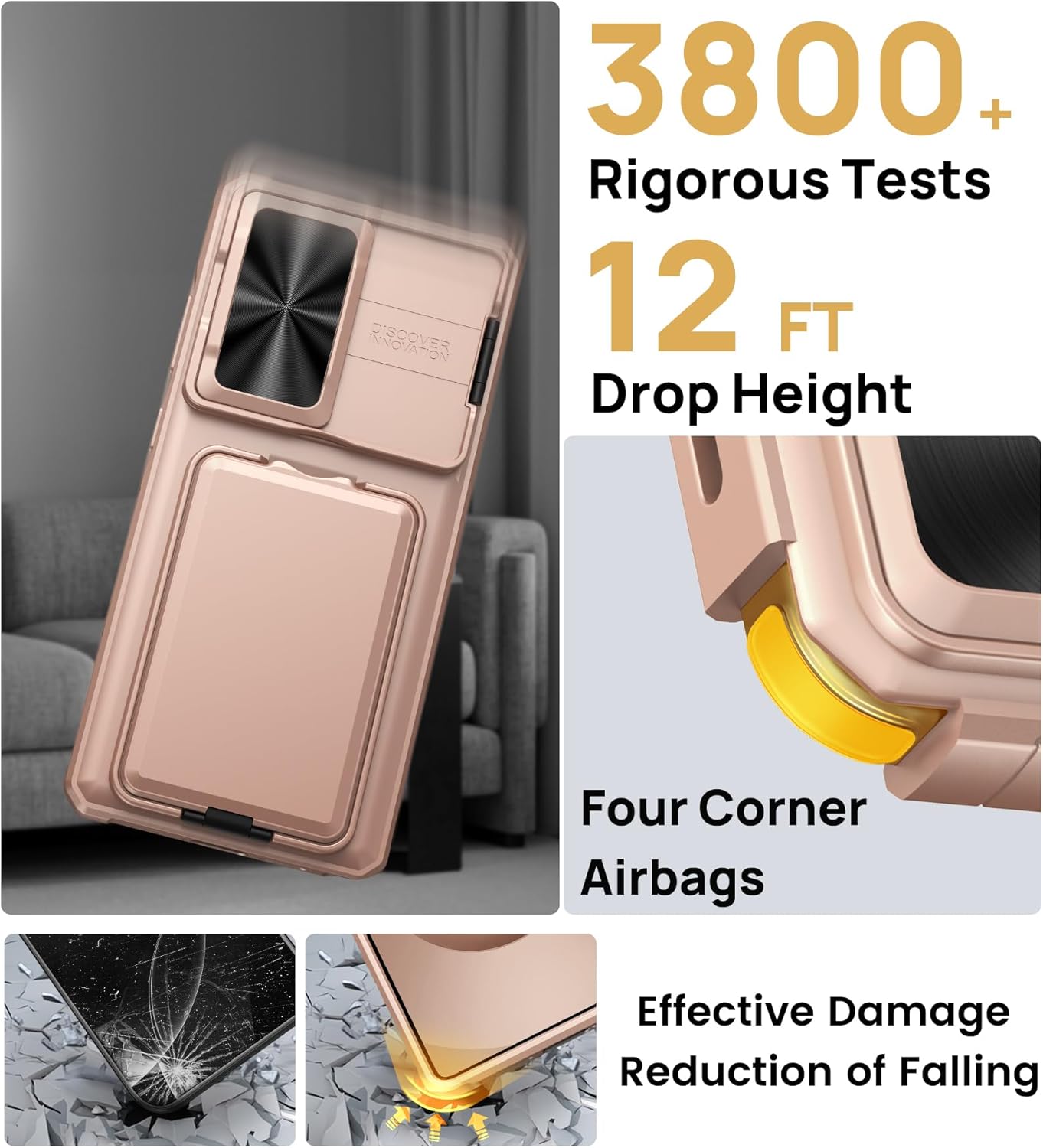 SSLOTSCASE for Samsung Galaxy S25 Ultra Case with Wallet & Sliding Lens Cover & Kickstand & Credit Card Holder, Military-Grade Protection Rugged Phone Case Cover for Galaxy S25 Ultra 6.9'', Gold