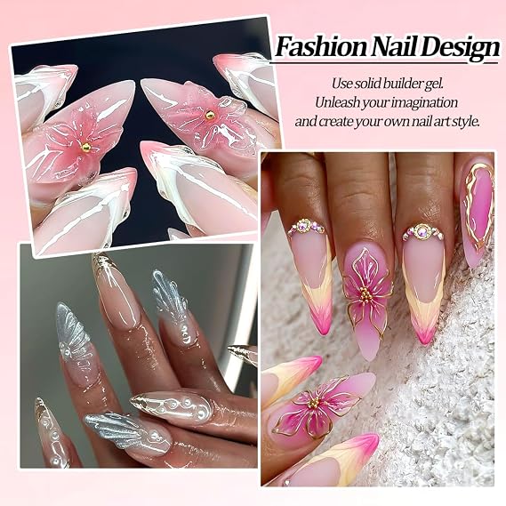 Solid Builder Gel for Nails Clear and Aurora Pearl White | Non-Sticky Hand Sculpting Gel for Nail Art,Hard Gels for Nails Modeling,Carving,Nail Extension, Manicure DIY At Home