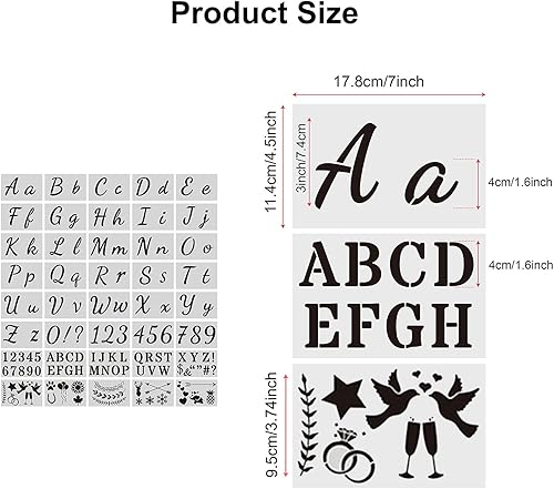 Miniatura 2 de 40 plantillas para pintura de cartas, reutilizables, con números de letra cursivos, plantillas de caligrafía, alfabeto y plantillas para pintura en