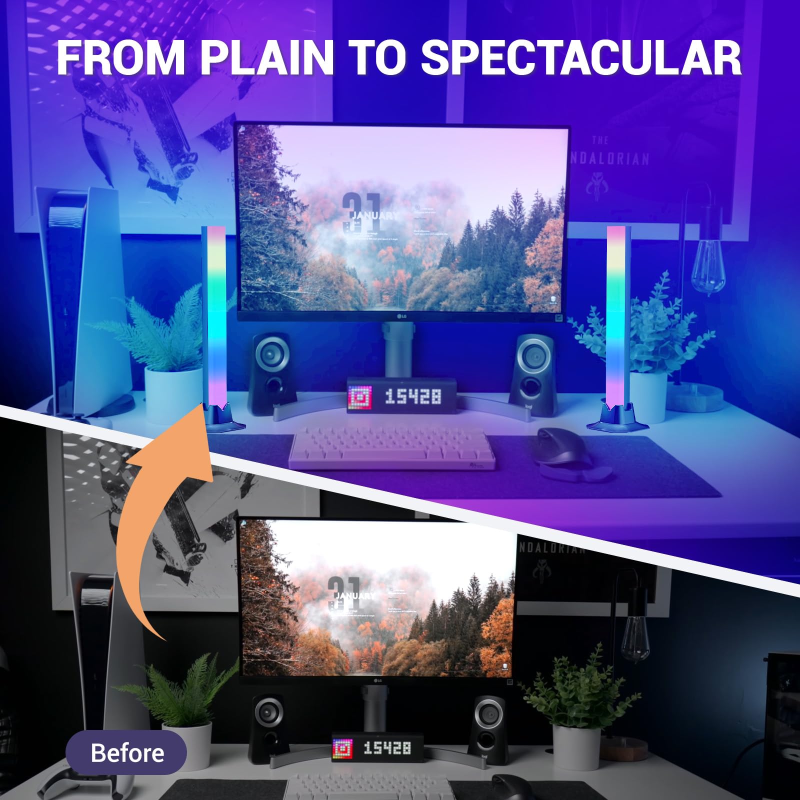 Smart LED Lightbar, 2 szt. 32cm Akcesoria Gamingowe Podświetlenie TV Tła, Synchronizacja z Muzyką przez APK i Pilot, Oświetlenie Ambientowe do Telewizora, Monitora, Pokoju