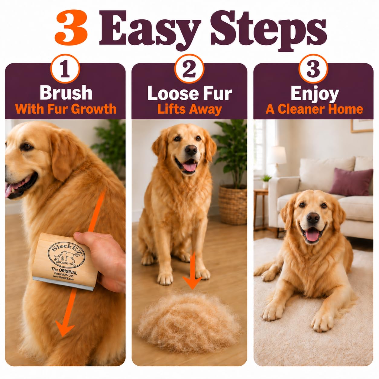 SleekEZ Dog Brush for Shedding | Patented Deshedding Dog Brush | Pet Hair Remover for Short, Medium & Long Coats | Made in USA | 5 Inch view 7