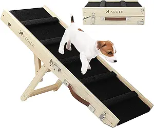 TNELTUEB Small Dog Ramp, Wooden Small Folding Pet Ramp, Rated for 30 LBS, 32.6" Long and Adjustable from 10" to 19" with Non-Slip Traction Mat, Dog Stairs for Couch, Bed, Car(Black) 1
