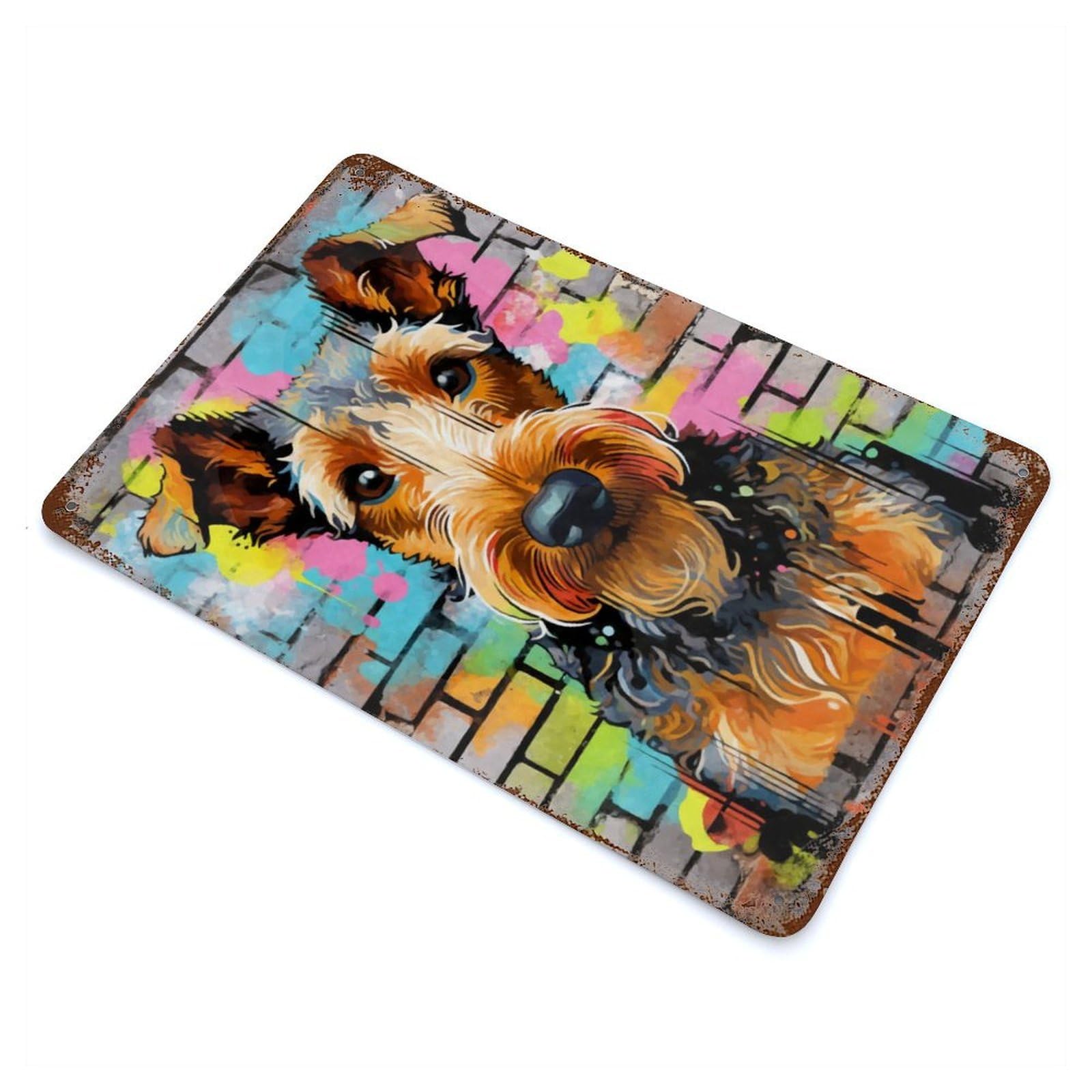 Garage Style Airedale Terrier Graffiti Vintage Rust Metal Sign 11.8"x7.9", Retro Wall Decor for Bar And Workshop