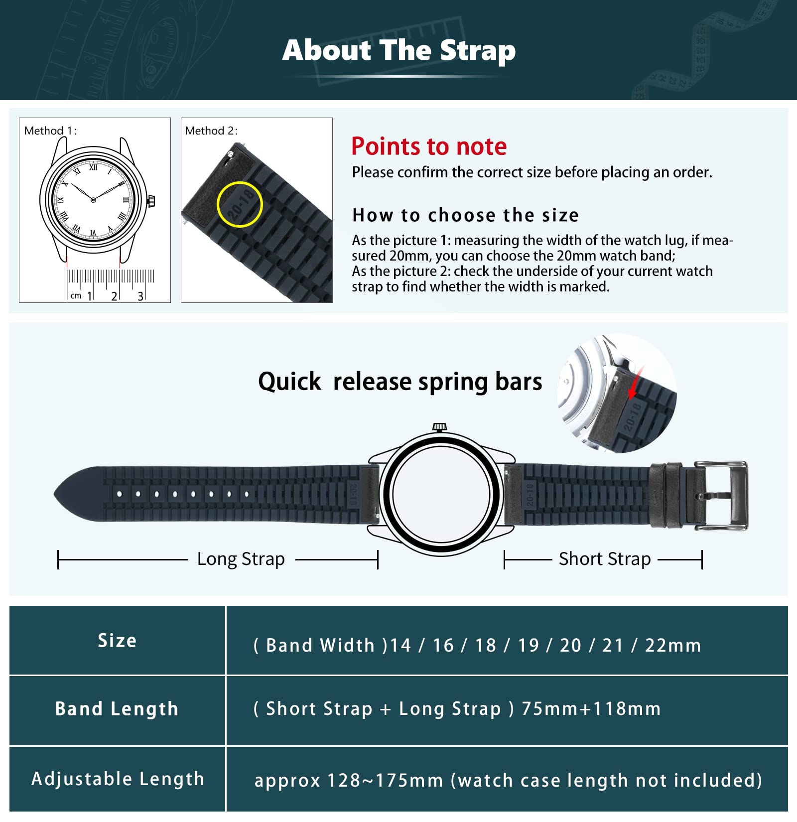 BINLUN Bracelet Montre en Cuir 22mm 21mm 20mm 19mm 18mm 16mm 14mm Cuir Ciré à l'huile et Silicone Hybrid Bracelets de Montre à Dégagement Rapide pour Homme Femme 6 Couleurs