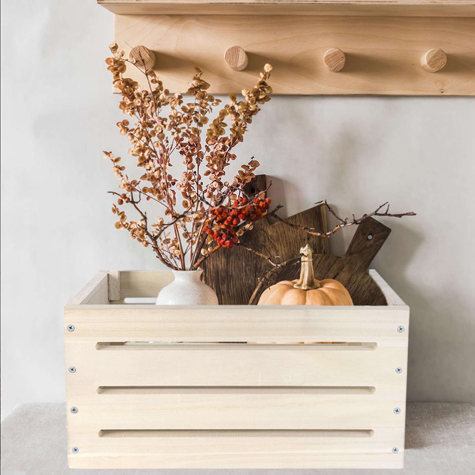 Holz Baby Geschenk Korb mit Griff, Kinder Kleiderbügel und Girlande, Baby Aufbewahrungskorb, Baby Dusche Kiste Schrank, personalisierte Baby Korb für schwangere neue Eltern.Gift Basket-Wood-DE