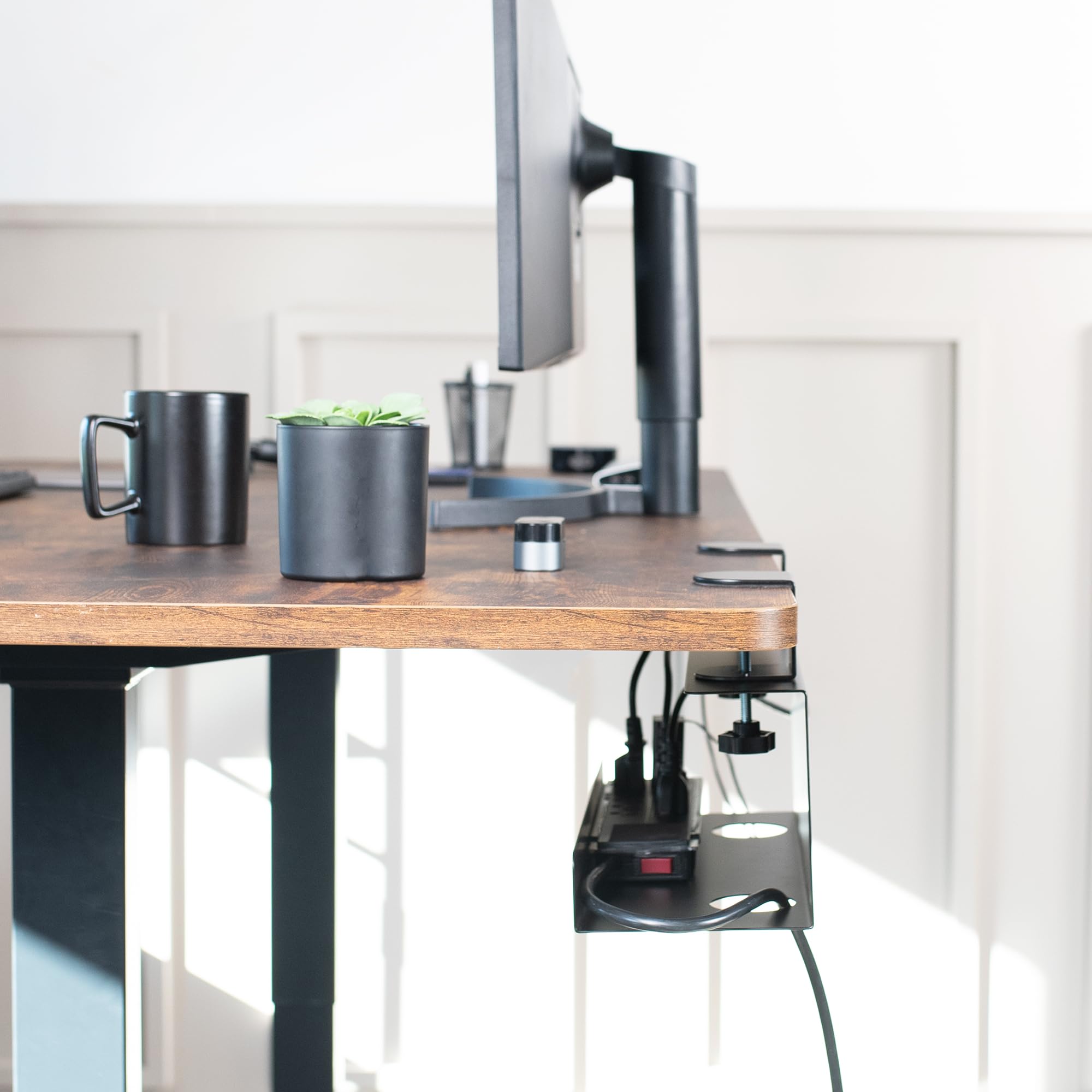 VIVO DESK-CM6L-B Kabelmanagement-Tablett ohne Bohren, Klemmleiste, 43,2 cm, unter dem Schreibtisch, Stahlschnur-Organizer, schwarz, 43,2 cm