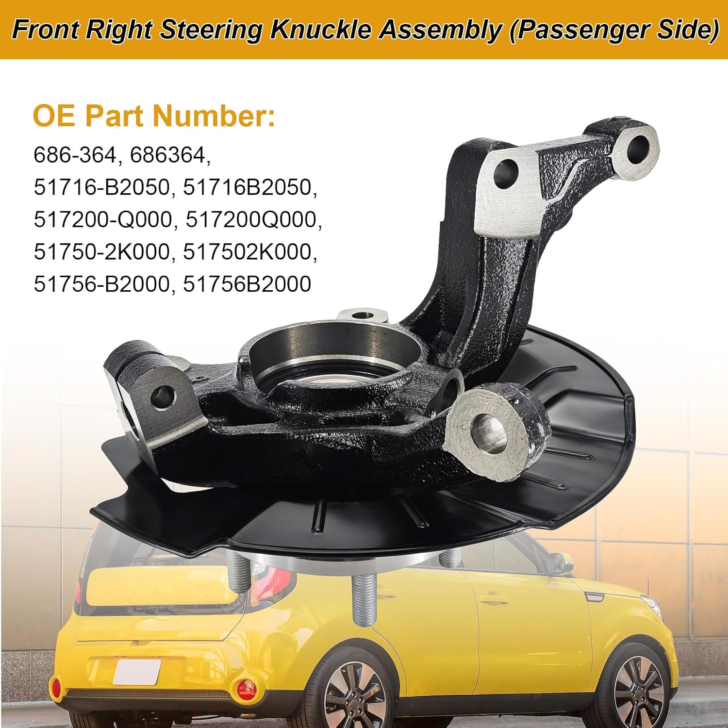 686-364 Front Passenger Side Steering Knuckle w/Wheel Bearing Hub Compatible with Kia Soul 1.6L 2.0L 2014-2016, Front Right Steering Knuckle Assembly