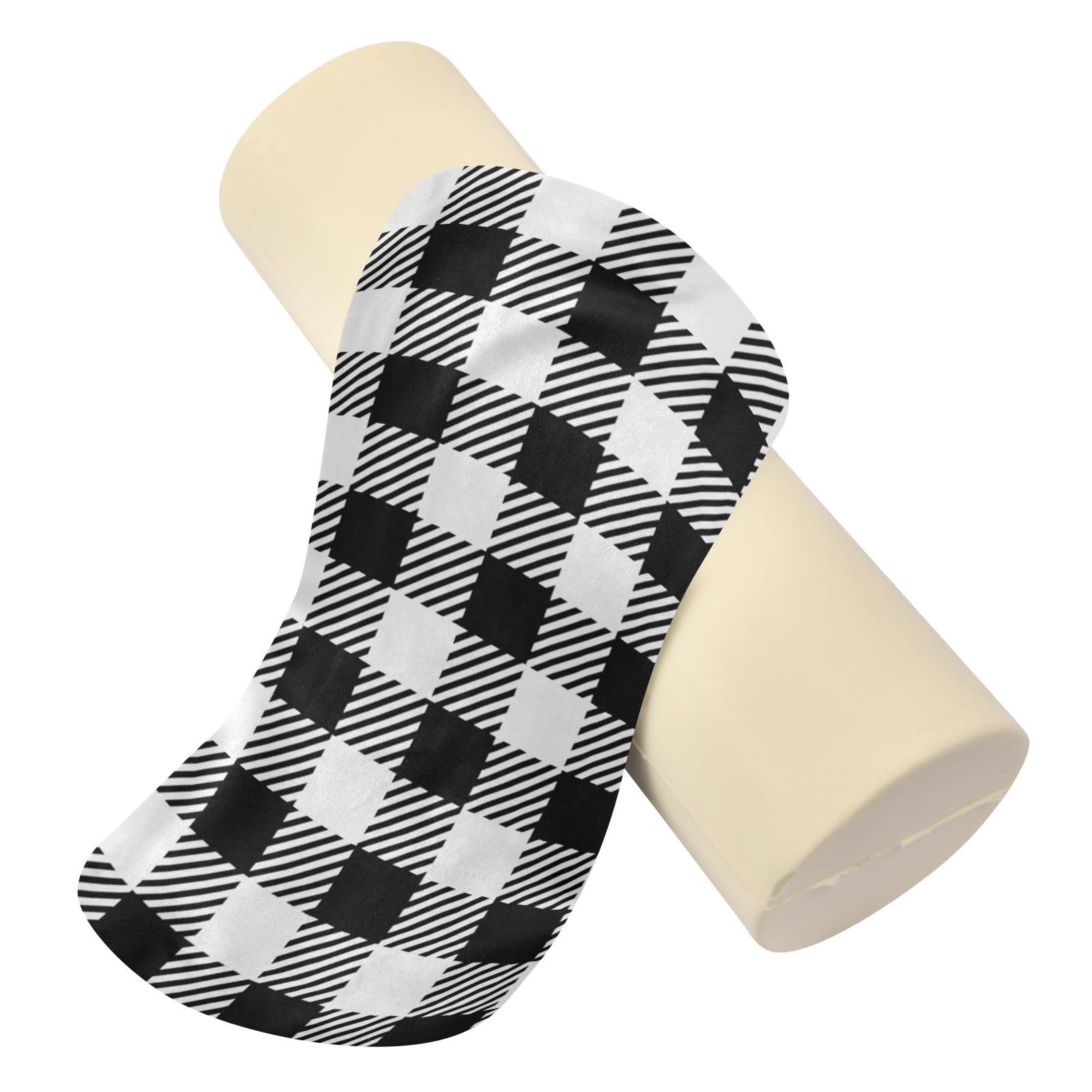 DOMIKING Black Buffalo Plaid Check Cervical Neck Roll Pillow Memory Foam Cylinder Bolster Pillow with Removeable Cover Round Neck Support Pillows for Bed Travel Sleeping Pain Relief