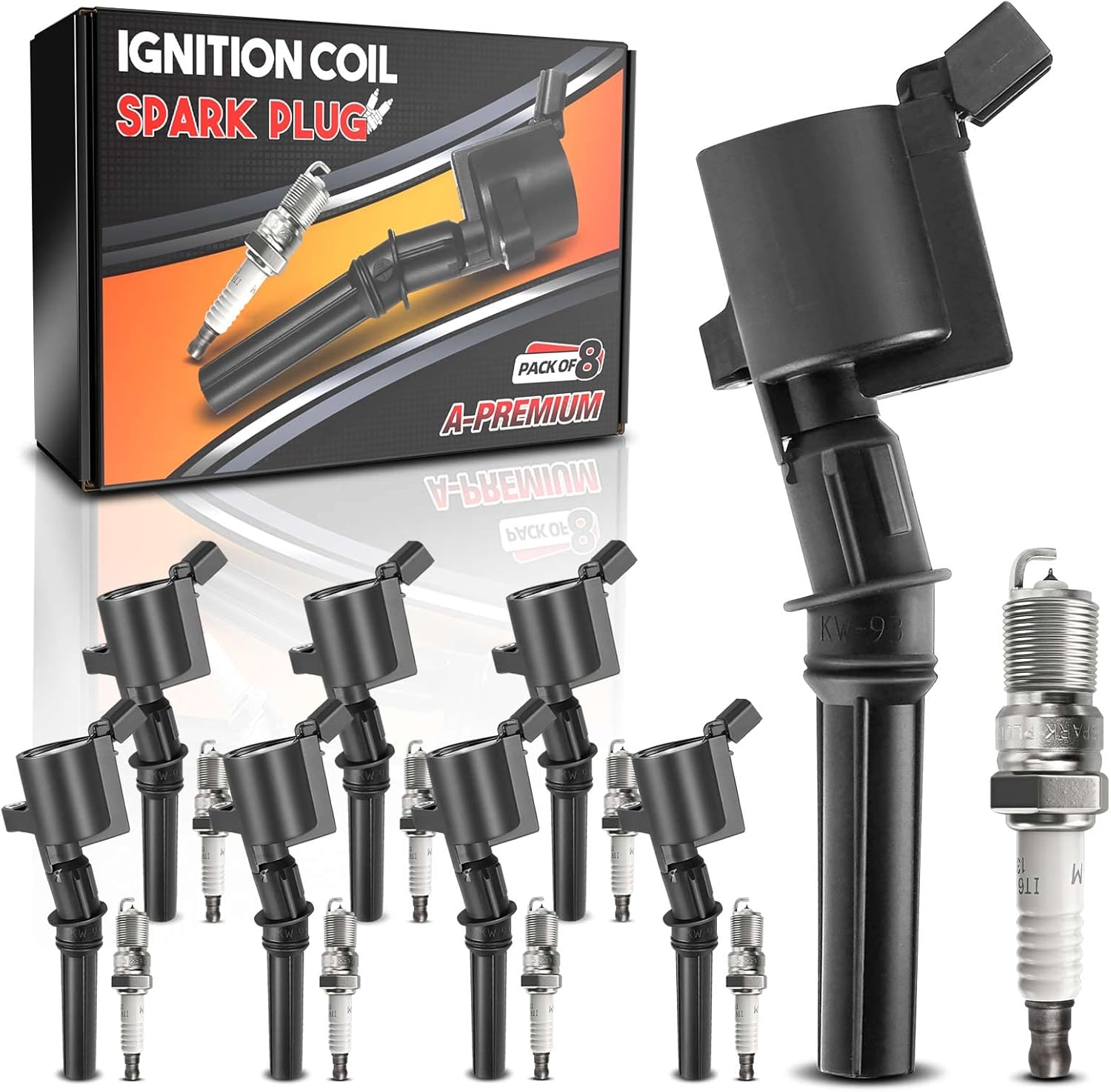 APremium Ignition Coil and Iridium Spark Plug Kit Set of 8 Compatible