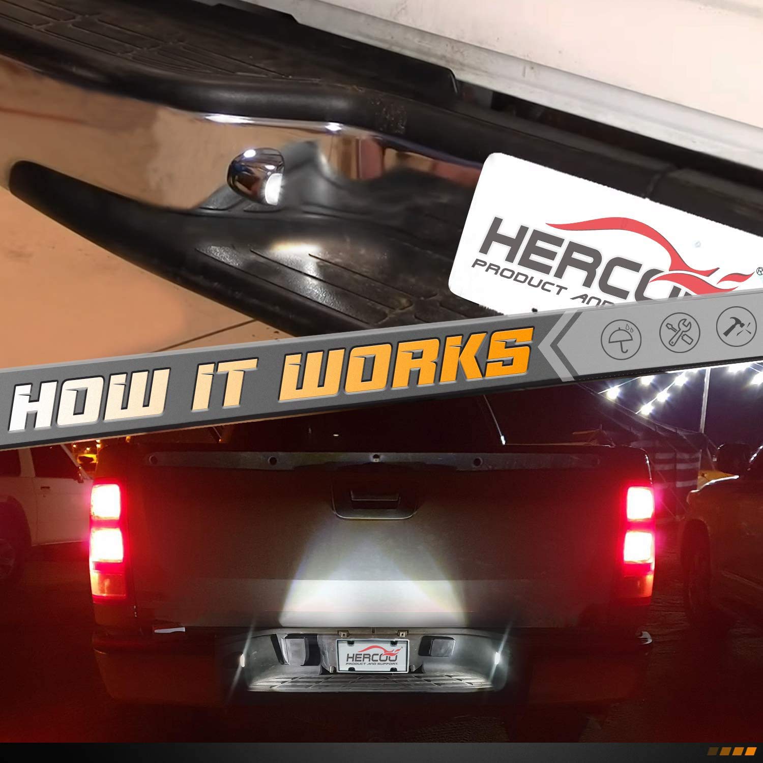 HERCOO License Plate Lights - Chrome Housing Replacement For Chevy GMC Cadillac Trucks