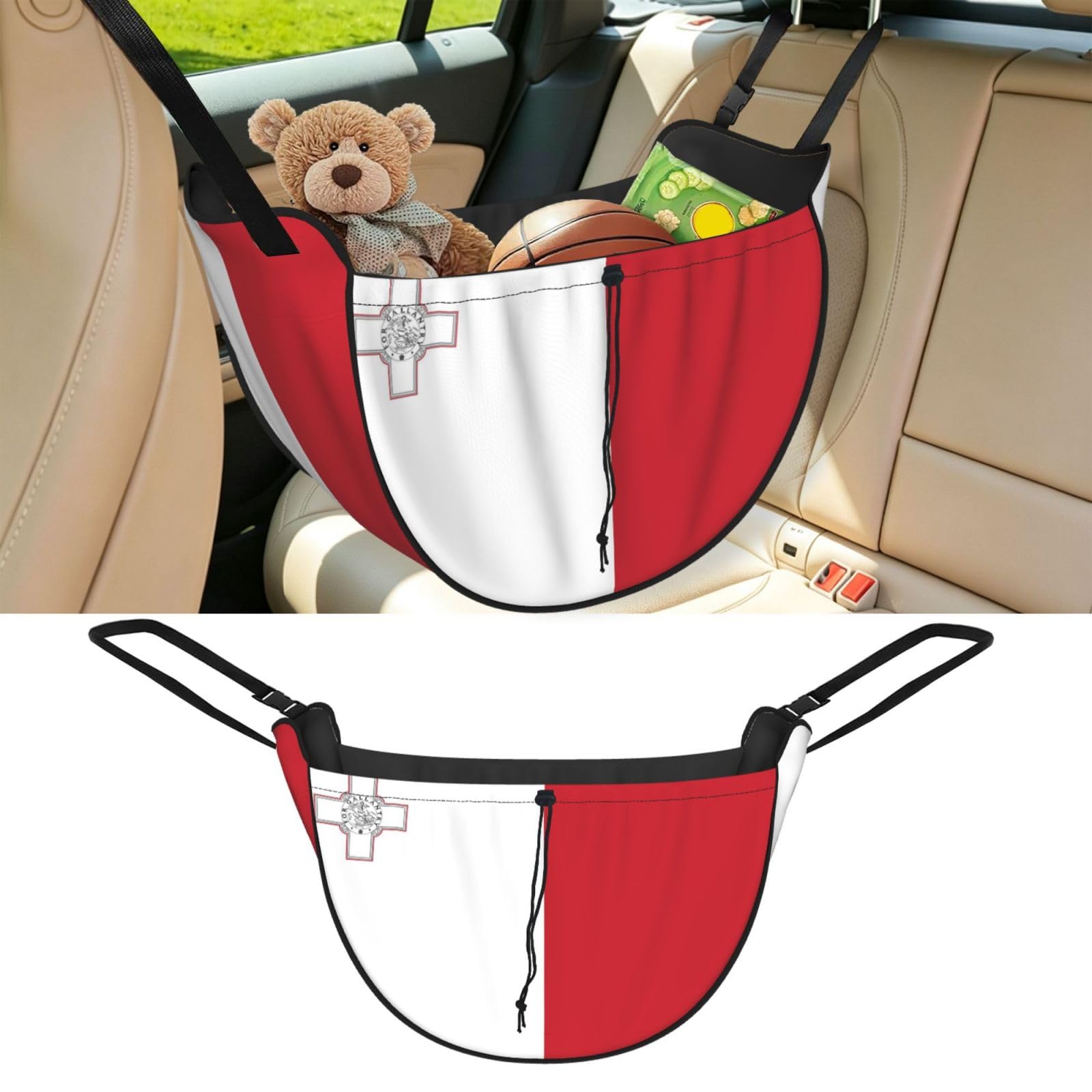 Cntdbu Black Flag Of Malta Car Seat Organizer-Backseat Storage Bag For Travel