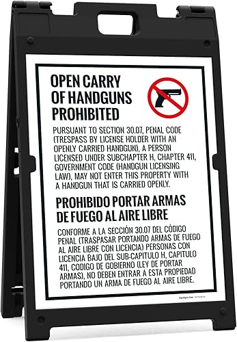 Miniatura 9 de Sigo Signs - Kit de letreros bilingües para acera de Texas con prohibición oculta SI-74332 24 x 36 pulgadas con un soporte de marco fabricado en