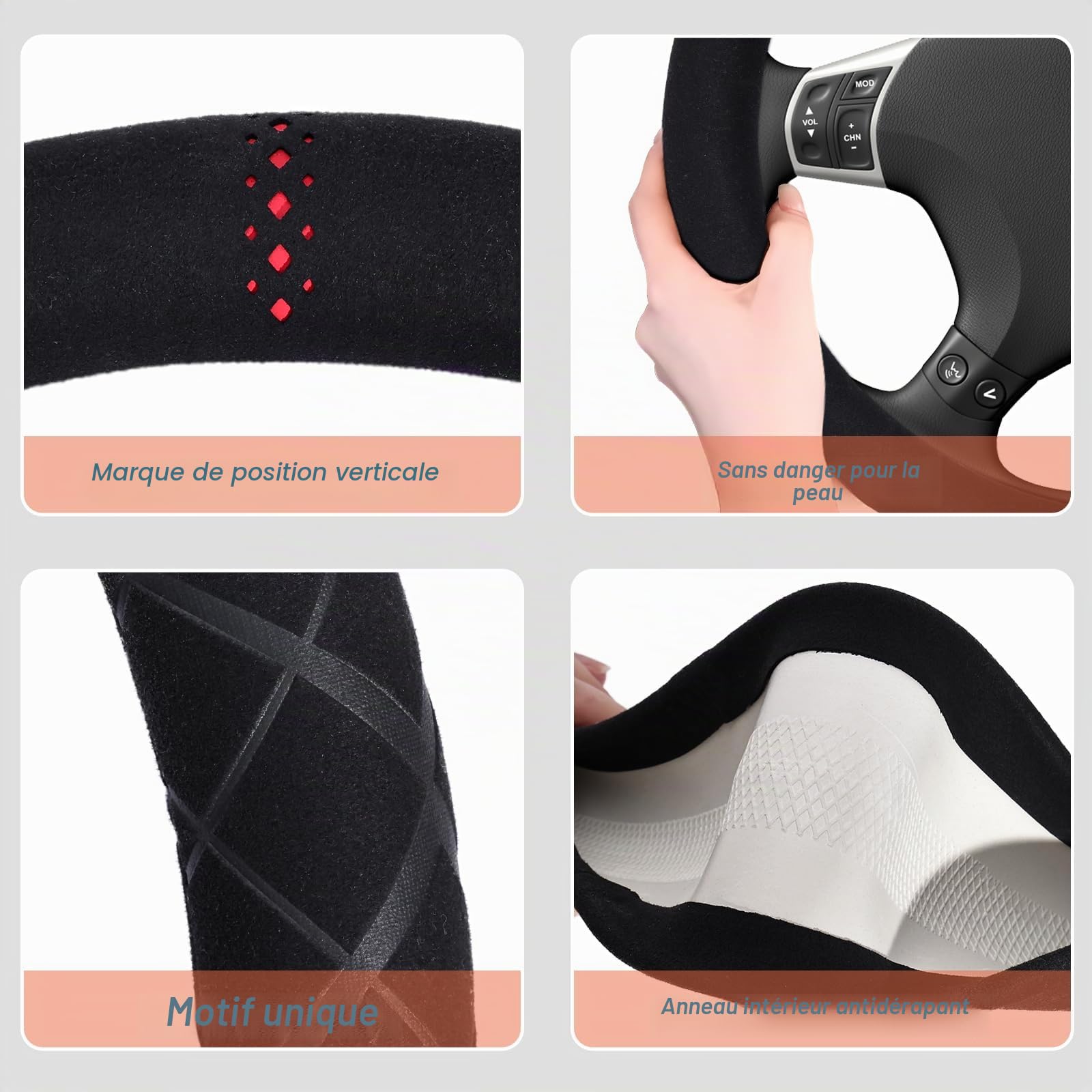 ZATOOTO Couvre Volant Camion Suède 44-46 cm, Protection Repère 12 Heures | Couvre Volant Sport, Housse de Protection Anti-Transpiration, Montage Facile, Toucher Agréable, Style Épuré, Durable
