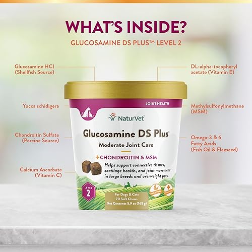 Miniatura 6 de NaturVet  Glucosamina DS Plus - Nivel 2 Cuidado Moderado  Apoya la función saludable de cadera y articulaciones  Mejorado con glucosamina, MSM y