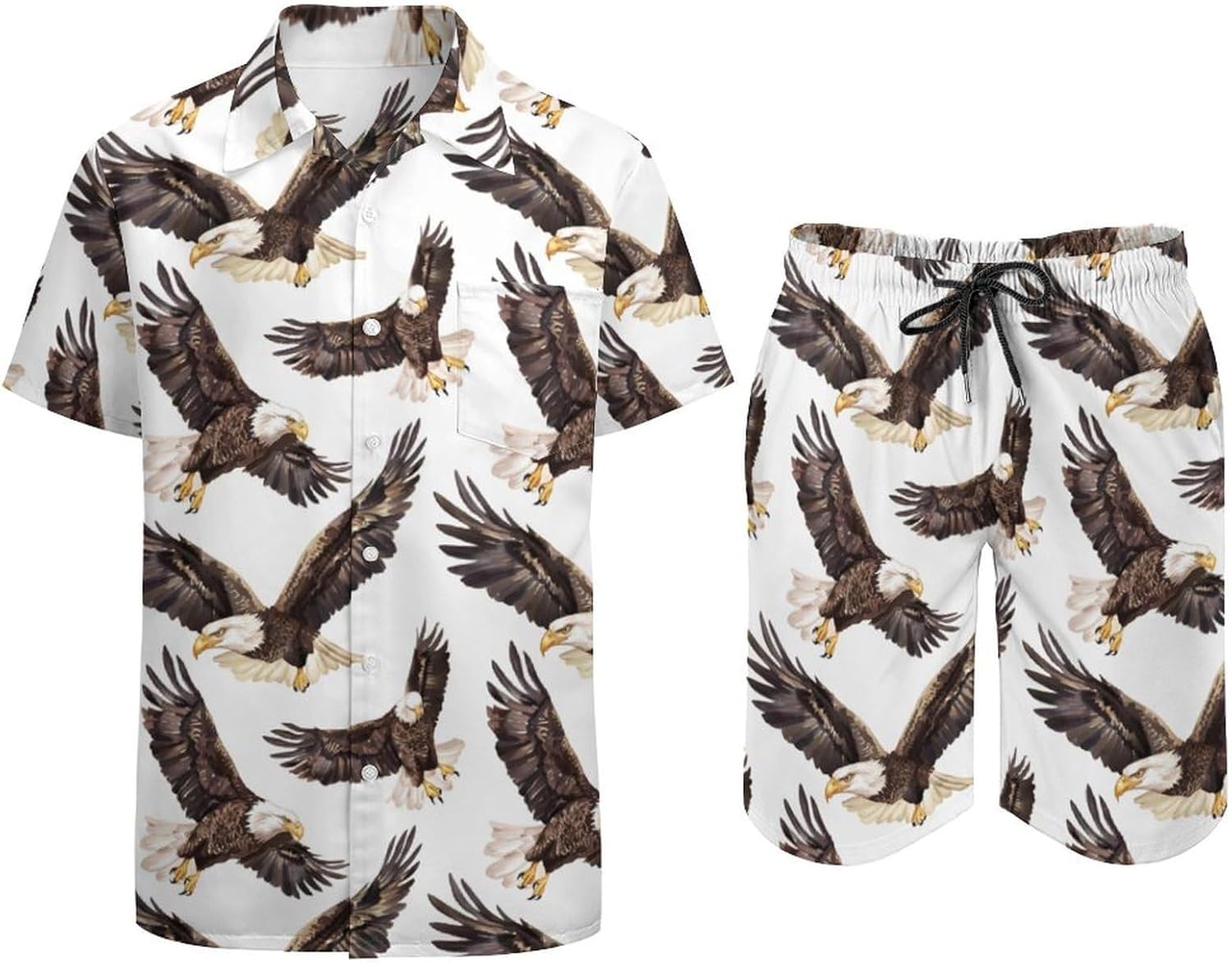 Flying Eagle Men's Summer Beach Outfits Shirt And Shorts Set 2 Piece Vacation Swimwear