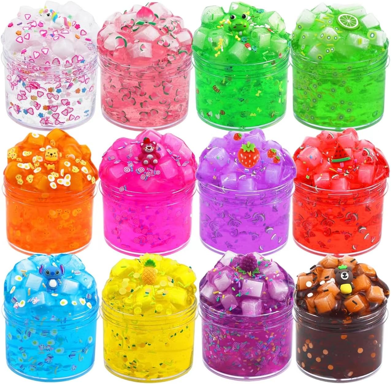 12 Packs Slime Kits for Girls, Clear Slime Jelly Crunchy Kit with Play Mat, Non Sticky Slime Set for Kids, DIY Premade Crystal Glue Boba Slime, Super Soft Sludge Toy