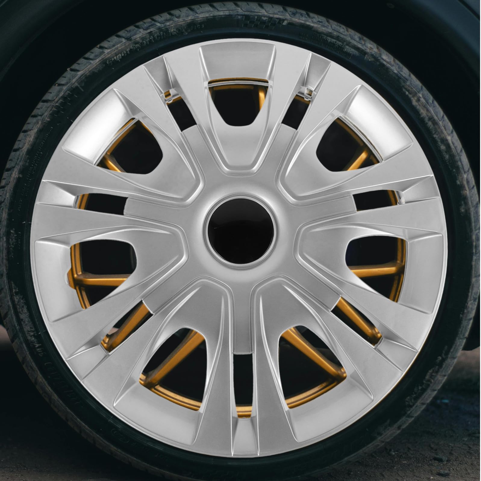 Coprimozzi Centrali 14 Pollici, Set 4 Pezzi, Plastico, Argento | Copertura per Ruote Auto, Stile Unico e Compatibilità Ampia, Design Decorativo Resistenza ai Danni