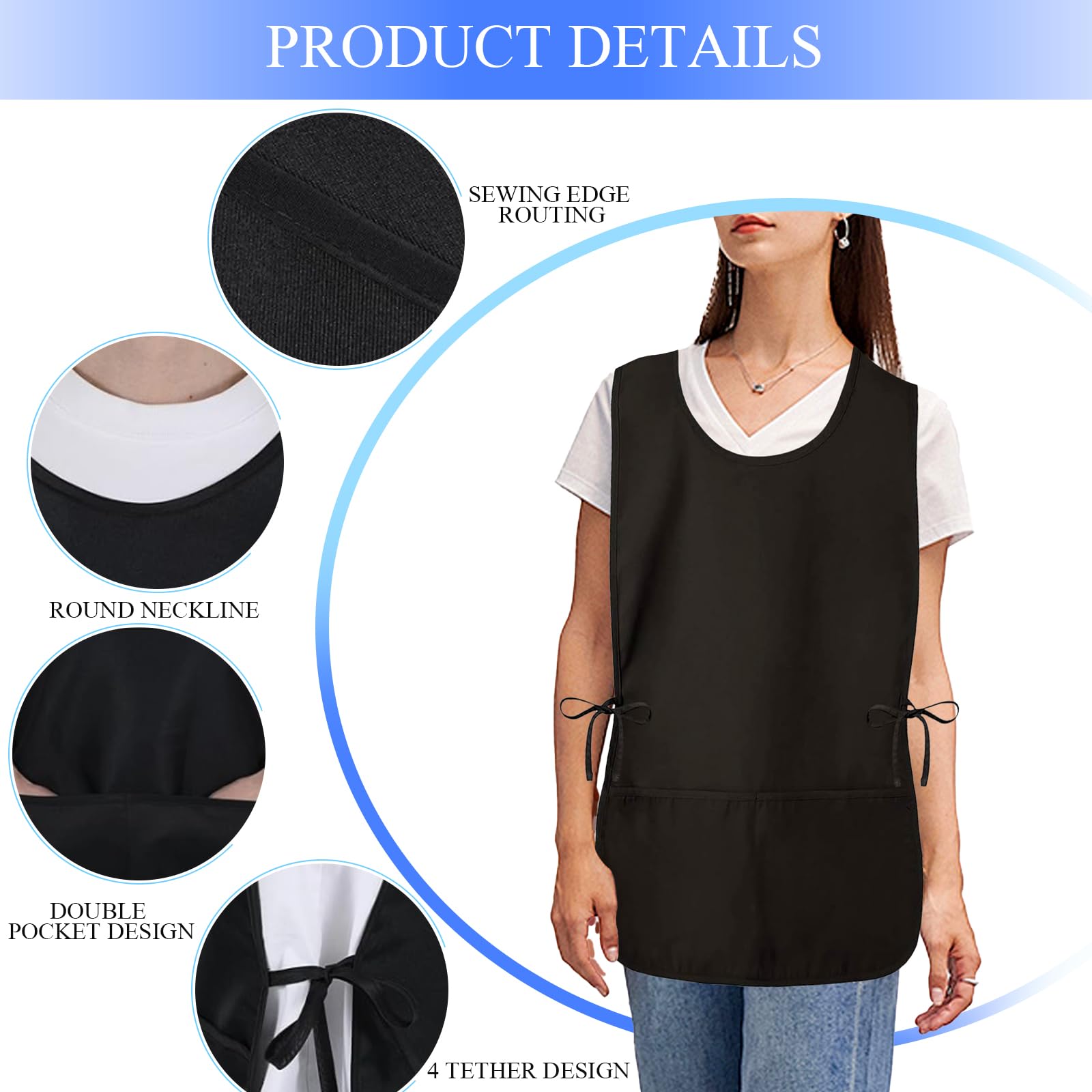 RRBXIA Smock Apron Cobbler Apron with Side Ties and 2 Deep Pockets Unisex Apron for work kitchen (Black, Regular)