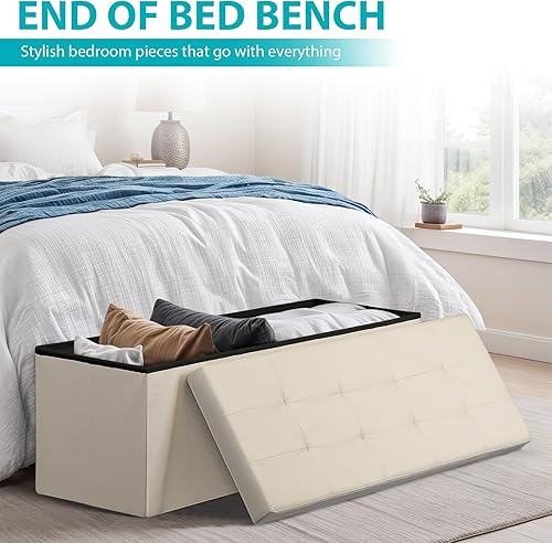 Miniatura 13 de ZenStyle Banco otomano de almacenamiento de 43 pulgadas, reposapiés plegable con asiento acolchado, baúl de almacenamiento largo para zapatos con