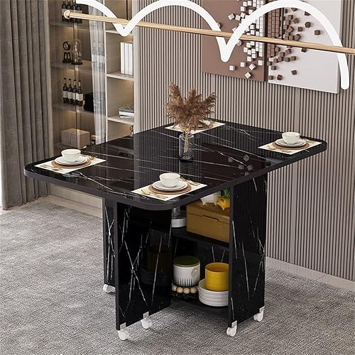 Miniatura 6 de LAKIQ Mesa de comedor plegable moderna con ruedas y estante de almacenamiento de 2 capas, mesa plegable de cocina rectangular con plomo para